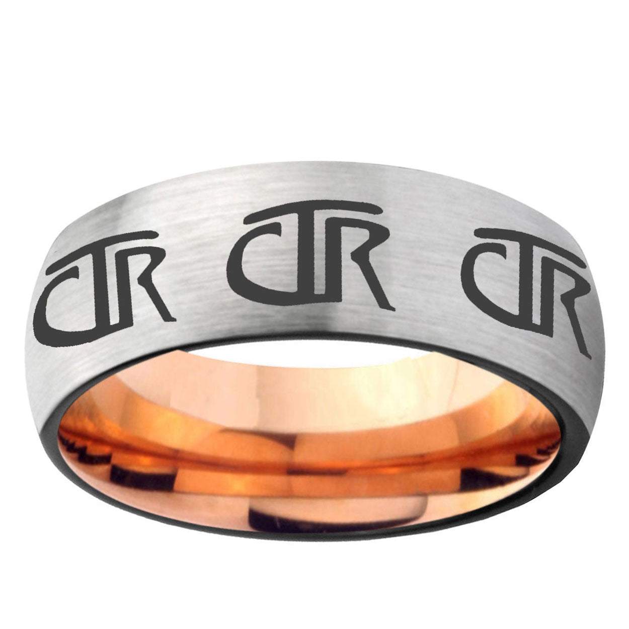 6MM Multiple CTR Dome Gray And Rose Gold Tungsten Carbide Engagement Band