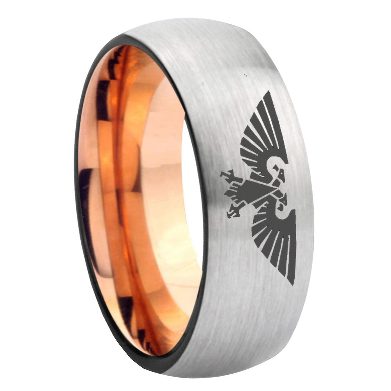 8MM Aquila Dome Rose Gold Gray Tungsten Mens Ring