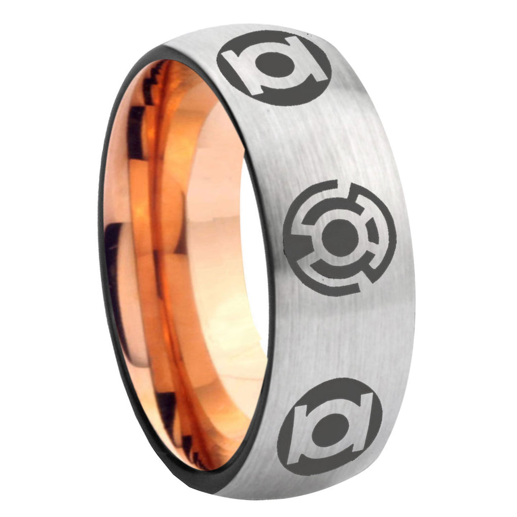 8MM Blue Green Lantern Dome Rose Gold Gray Tungsten Ring For Men