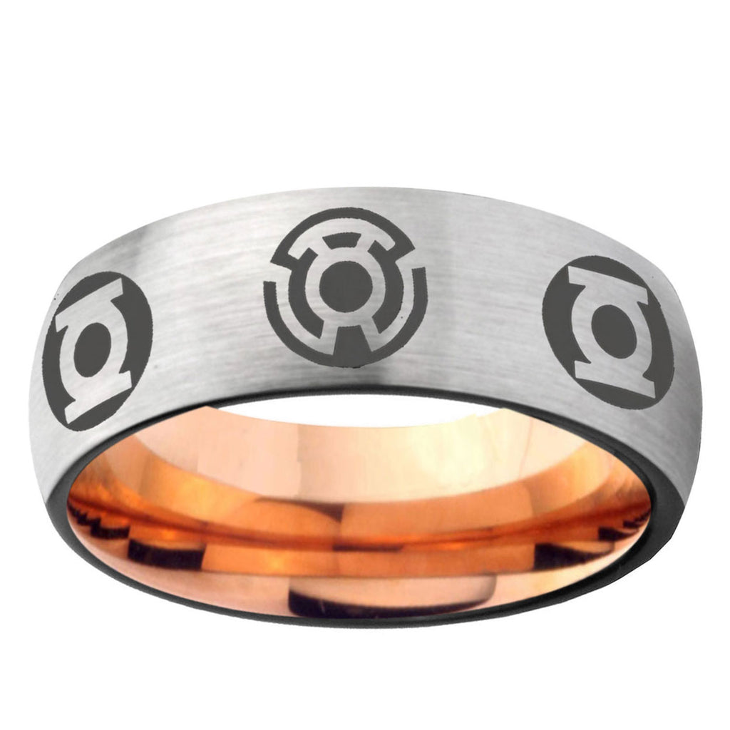 6MM Blue Green Lantern Dome Gray And Rose Gold Tungsten Mens Rings