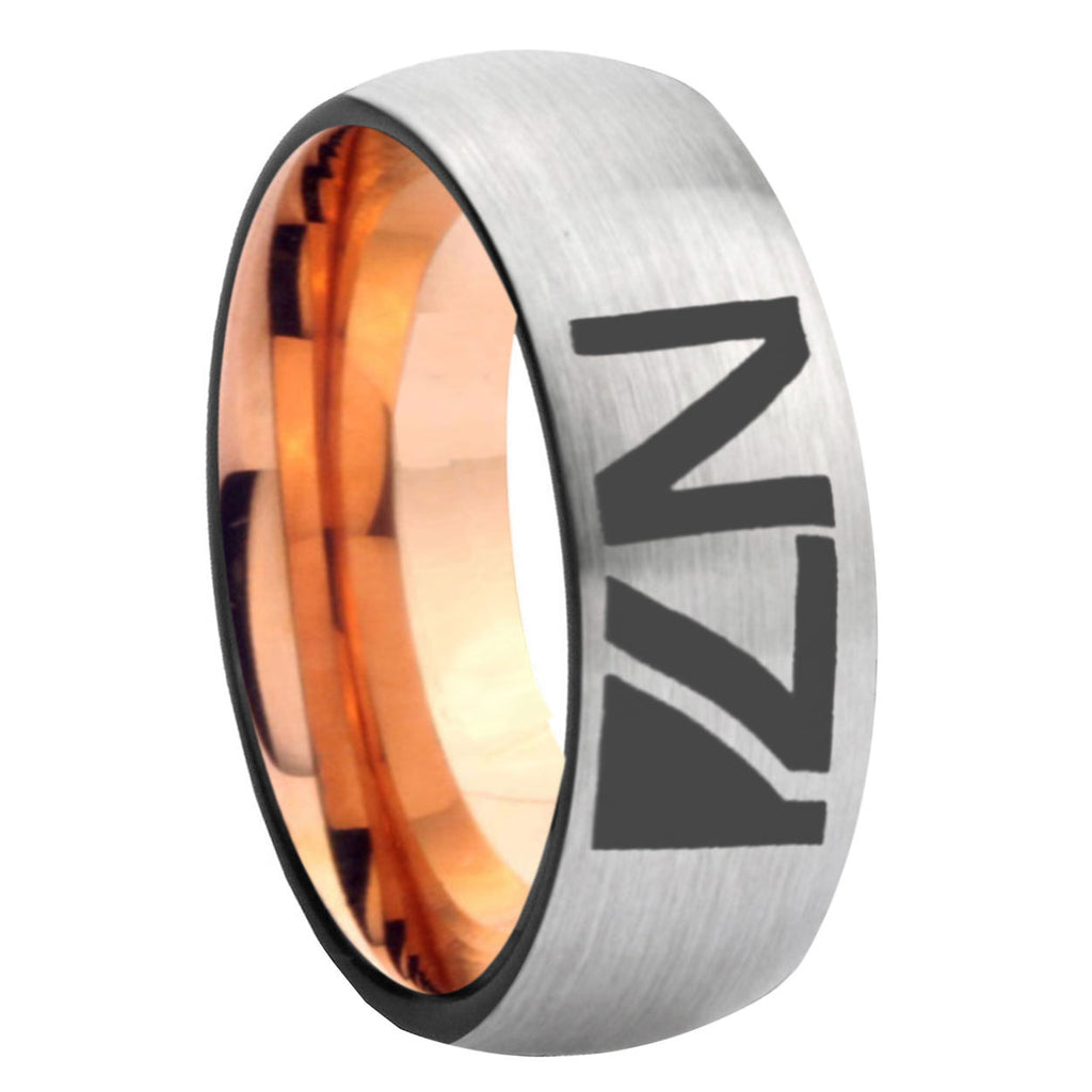8MM N7 Design Dome Rose Gold Gray Tungsten Wedding Band