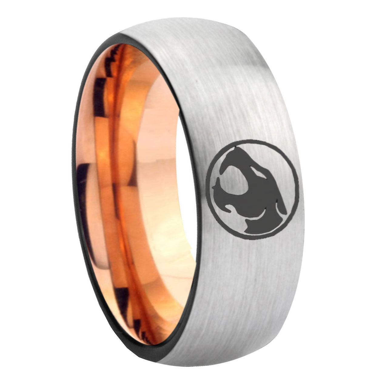 8MM Thundercat Dome Rose Gold Gray Tungsten Wedding Band For Men