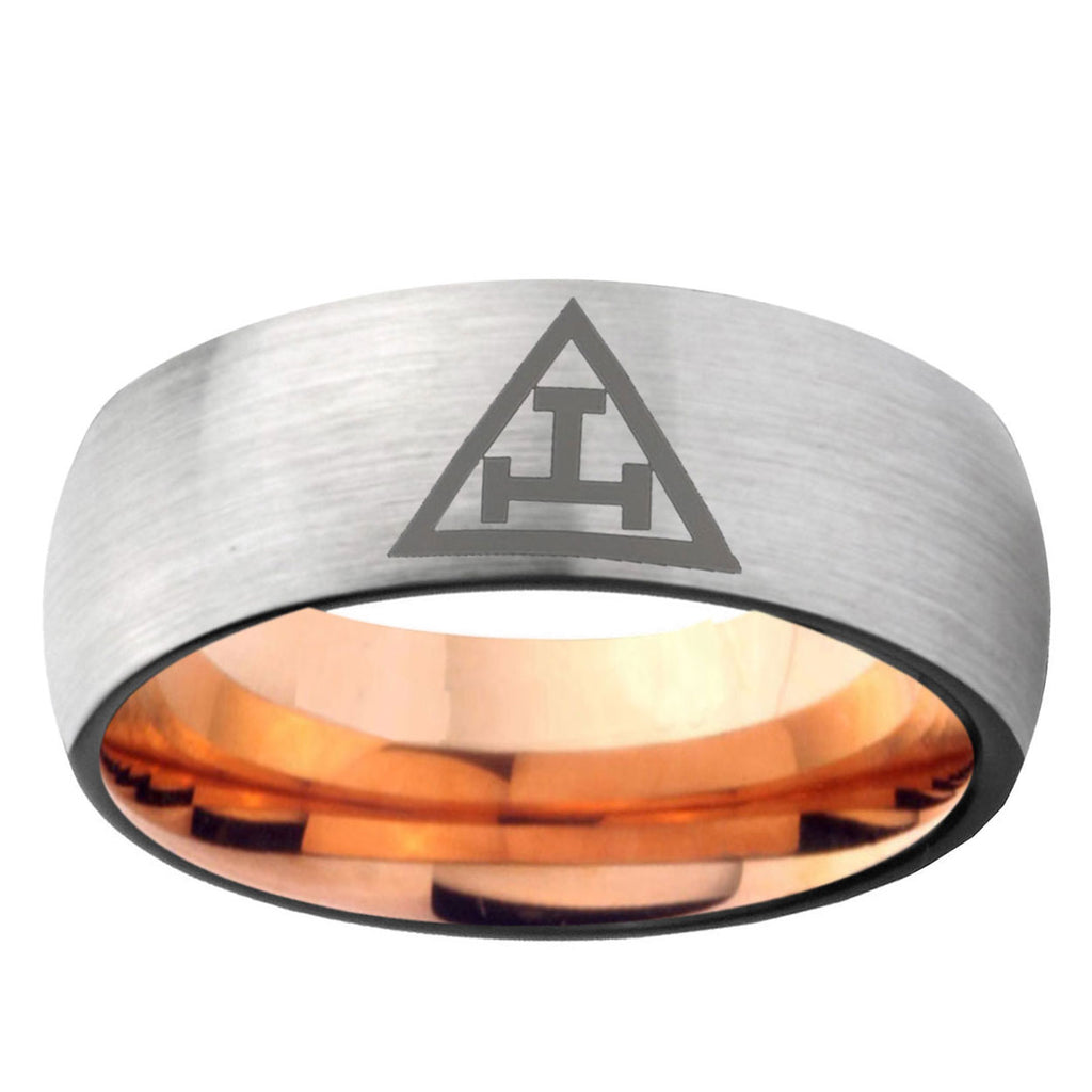 6MM Masonic Triple Dome Gray And Rose Gold Tungsten Carbide Personalized Ring