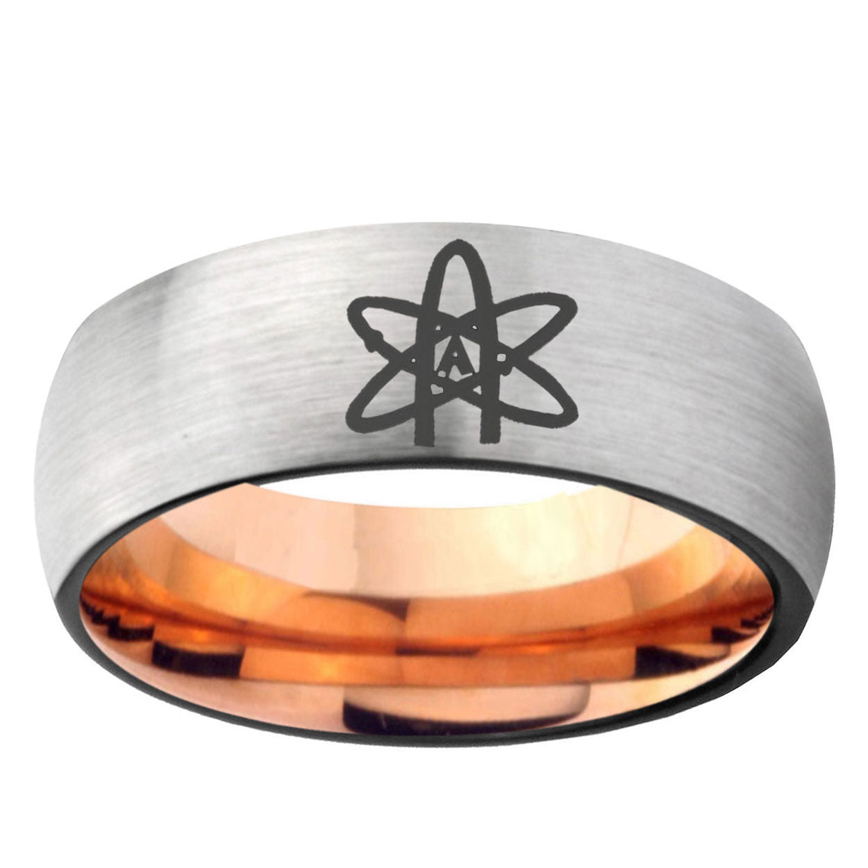 6MM American Atheist Dome Gray And Rose Gold Tungsten Carbide Engraved Ring