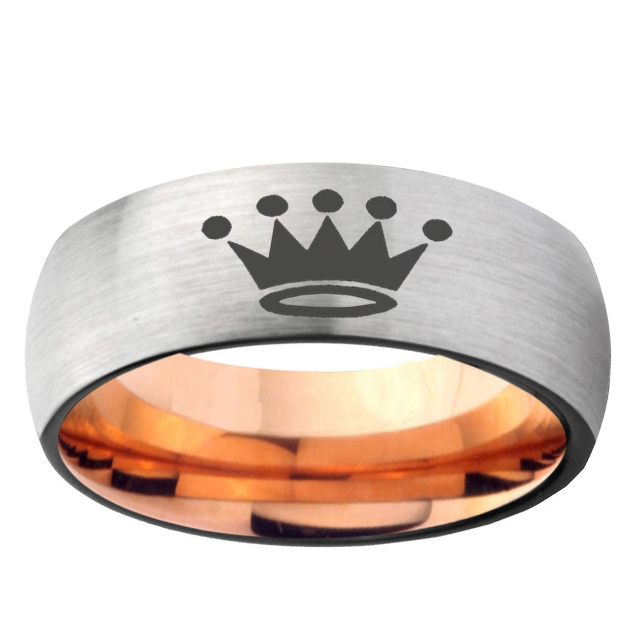 6MM Crown Dome Gray And Rose Gold Tungsten Carbide Mens Ring Engraved