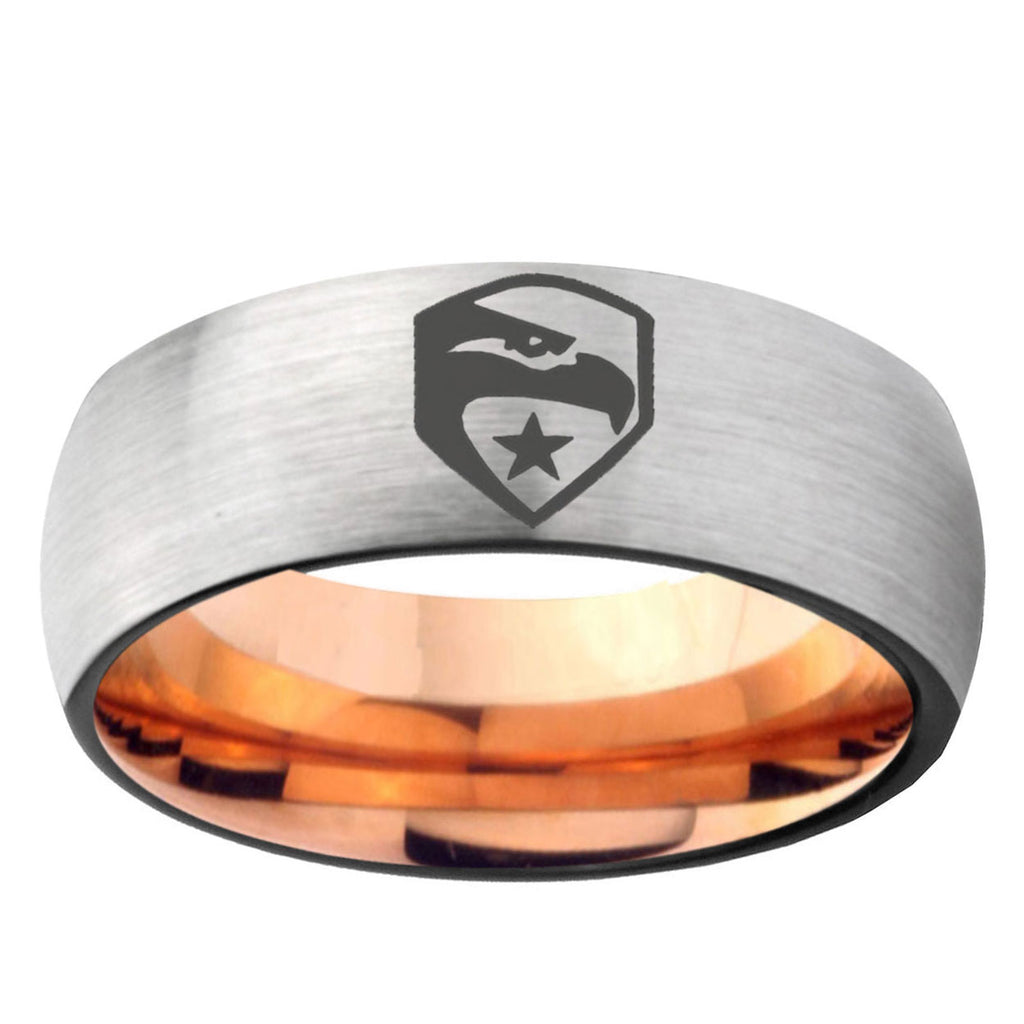 6MM GI Joe Eagle Dome Gray And Rose Gold Tungsten Carbide Wedding Bands