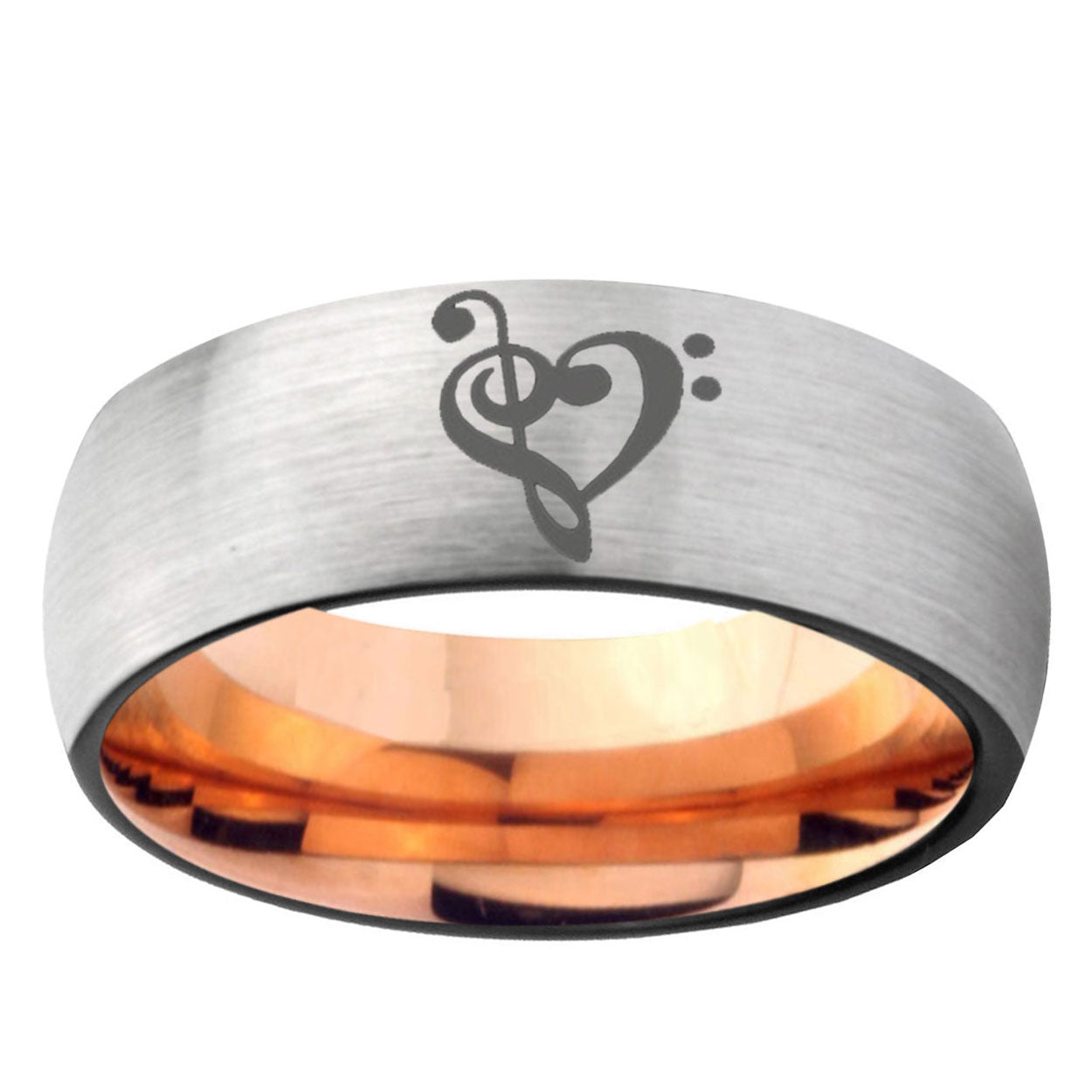 6MM Music & Heart Dome Gray And Rose Gold Tungsten Carbide Engagement Ring