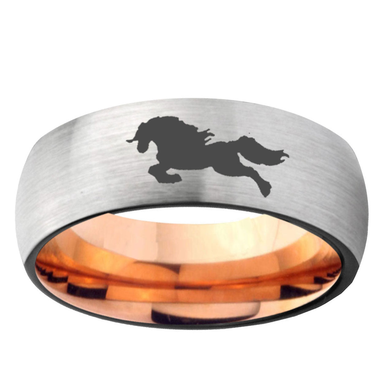 6MM Horse Dome Gray And Rose Gold Tungsten Carbide Engagement Band