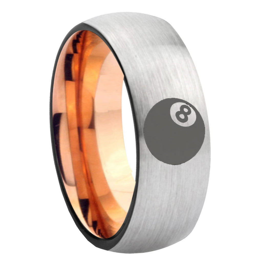 8MM 8 Ball Dome Rose Gold Gray Tungsten Ring Men