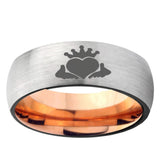 6mm Claddagh Design Dome Gray And Rose Gold Tungsten Carbide Mens Bands Ring