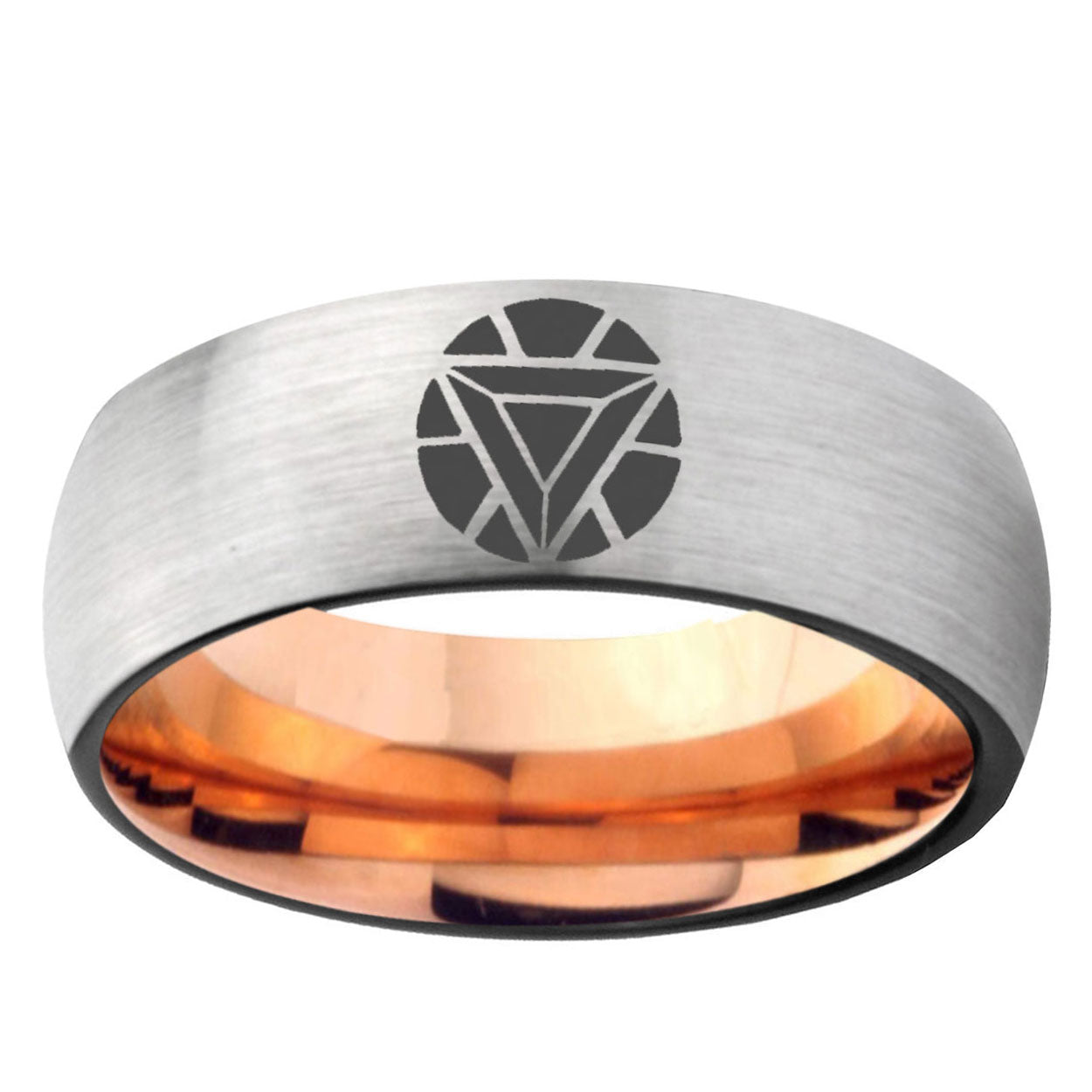 6, 8mm Iron Man Art Reactor Dome Rose Gold Silver Carbon Fiber Wedding Band