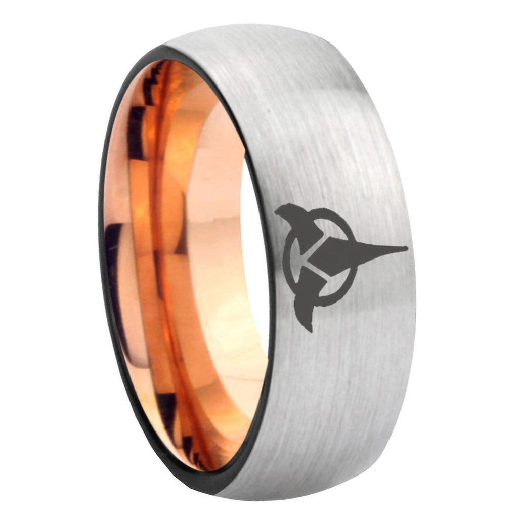 8MM Klingon Dome Rose Gold Gray Tungsten Men's Wedding Band