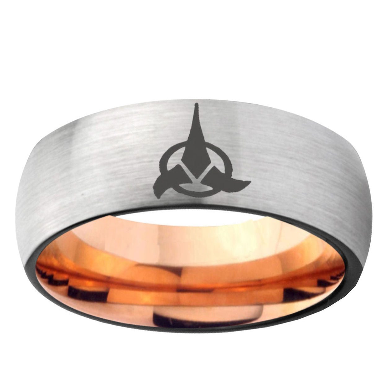 6MM Klingon Dome Gray And Rose Gold Tungsten Carbide Ring for Men