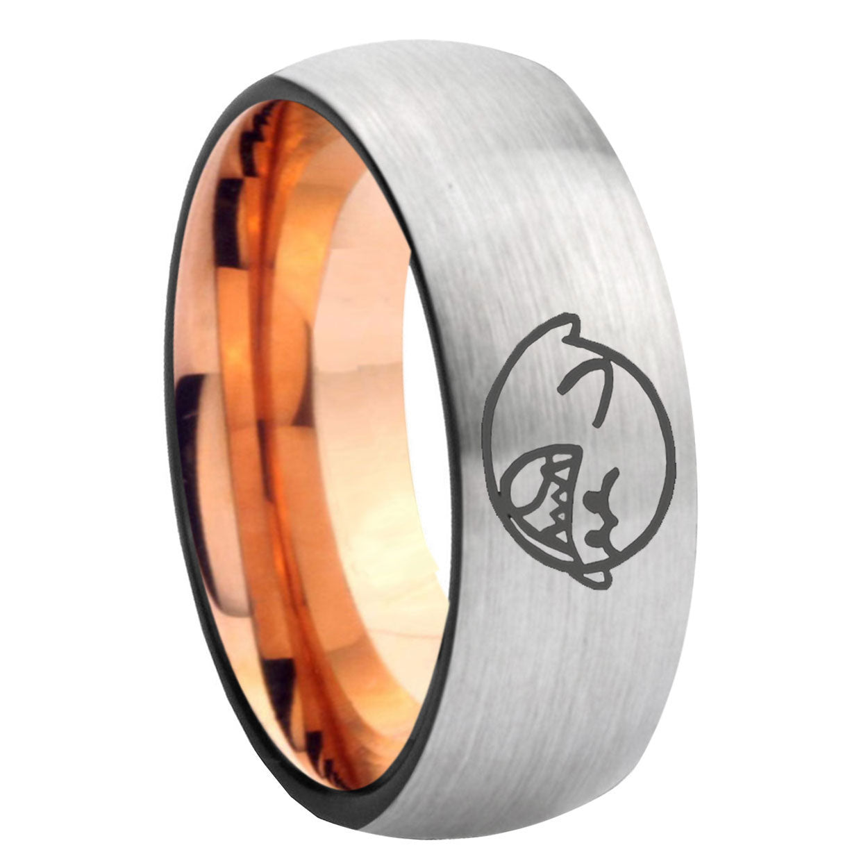 8MM Mario Boo Ghost Dome Rose Gold Gray Tungsten Engrave Ring
