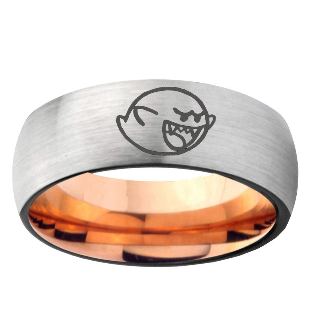 6MM Mario Boo Ghost Dome Gray And Rose Gold Tungsten Carbide Engagement Ring