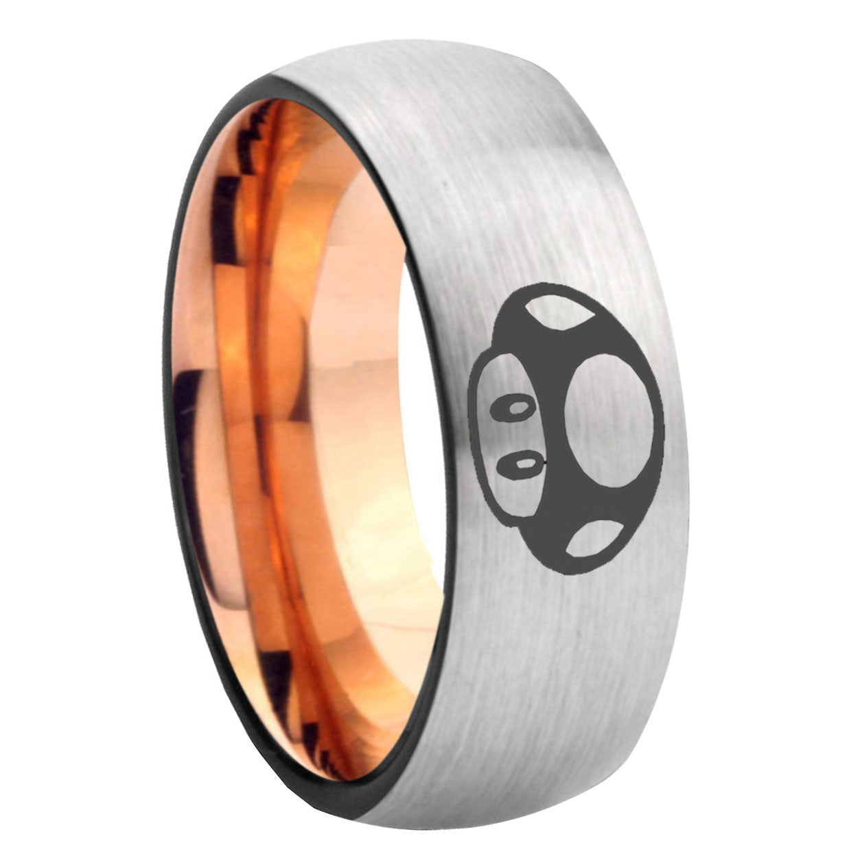 8MM Mario Mushroom Dome Rose Gold Gray Tungsten Wedding Band For Men