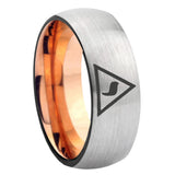 8mm Masonic Yod Dome Gray And Rose Gold Tungsten Carbide Men's Promise Rings