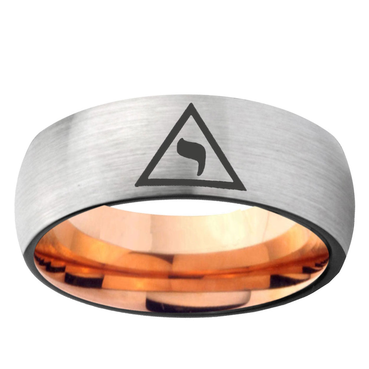 6MM Masonic Yod Dome Gray And Rose Gold Tungsten Carbide Men's Promise Rings