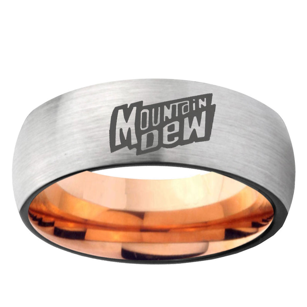 6MM Mountain Dew Dome Gray And Rose Gold Tungsten Carbide Engraved Ring