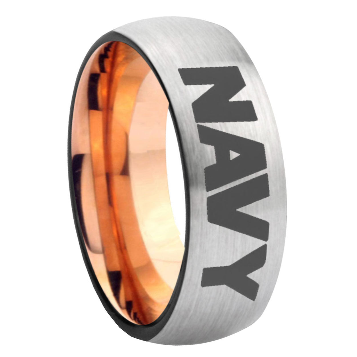 8MM Navy Dome Rose Gold Gray Tungsten Wedding Band
