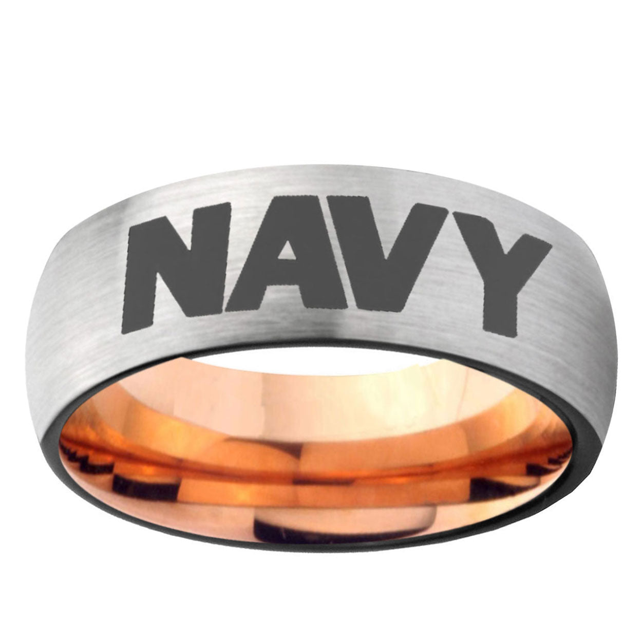 6MM Navy Dome Gray And Rose Gold Tungsten Carbide Engagement Ring