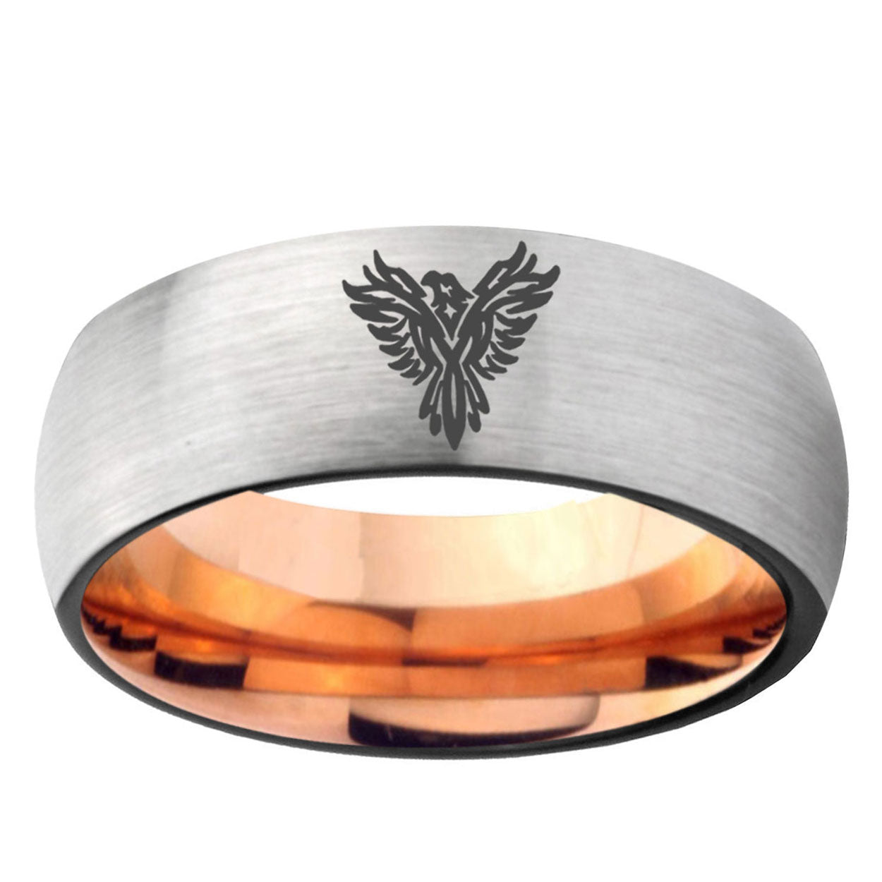 6, 8mm Phoenix Dome Tungsten Carbide Rose Gold Anniversary Ring