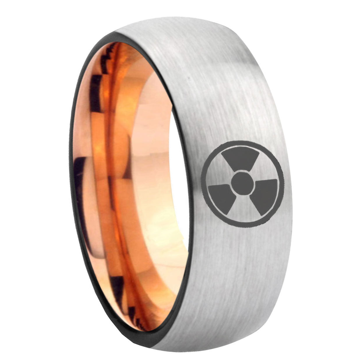 8MM Radiation Dome Rose Gold Gray Tungsten Ring For Him