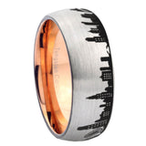 8mm Chicago City Dome Brushed Gray Tungsten Rose Gold Plated Inside Mens Band