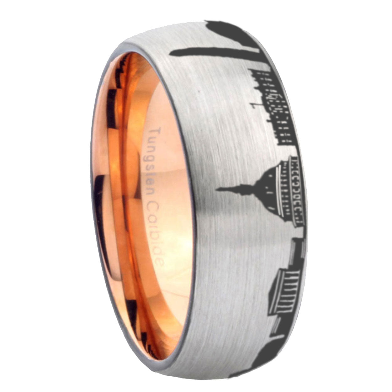 DC Washington City Dome Brushed Gray Tungsten Rose Gold Ring