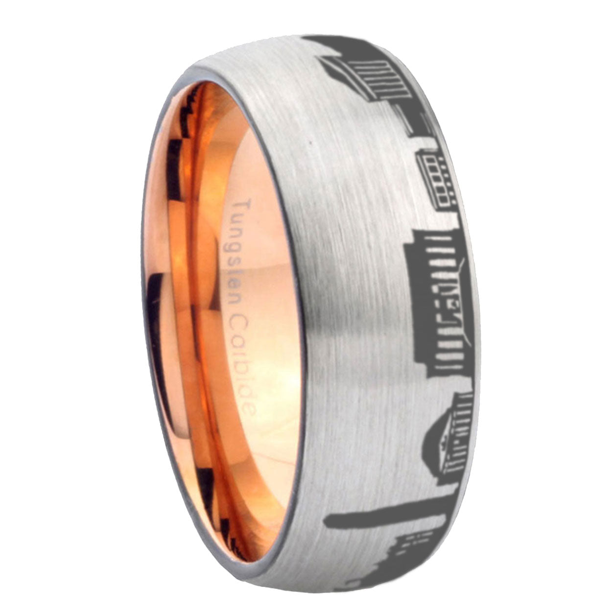 8MM DC Washington City Dome Brushed Gray Tungsten Rose Gold Ring
