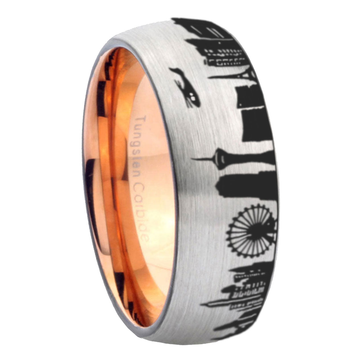 LA Las Vegas City Dome Brushed Gray Tungsten Rose Gold Ring