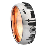8mm LA Las Vegas City Dome Brushed Gray Tungsten Rose Gold Plated Inside Mens Band