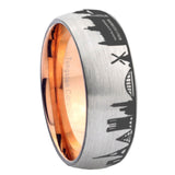 8mm France Paris City Dome Brushed Gray Tungsten Rose Gold Plated Inside Mens Band