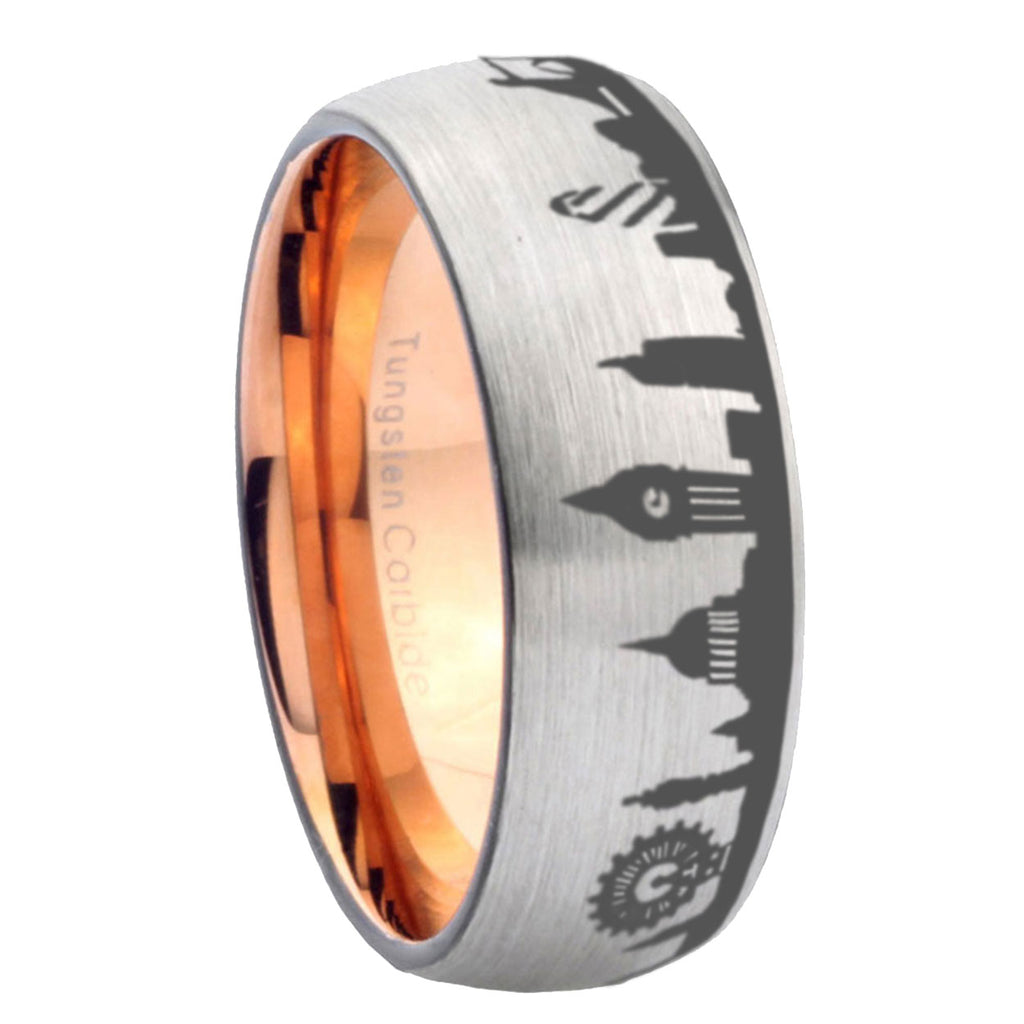 UK London City Dome Brushed Gray Tungsten Rose Gold Ring