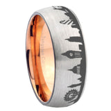 8mm UK London City Dome Brushed Gray Tungsten Rose Gold Plated Inside Mens Band