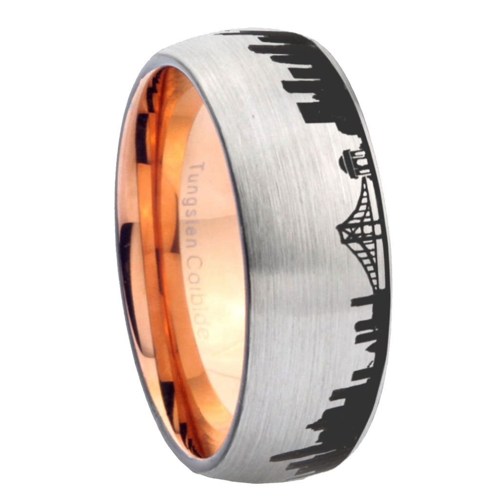 CA San Francisco City Dome Brushed Gray Tungsten Rose Gold Ring