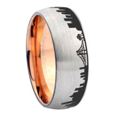 8mm CA San Francisco City Dome Brushed Gray Tungsten Rose Gold Plated Inside Mens Band
