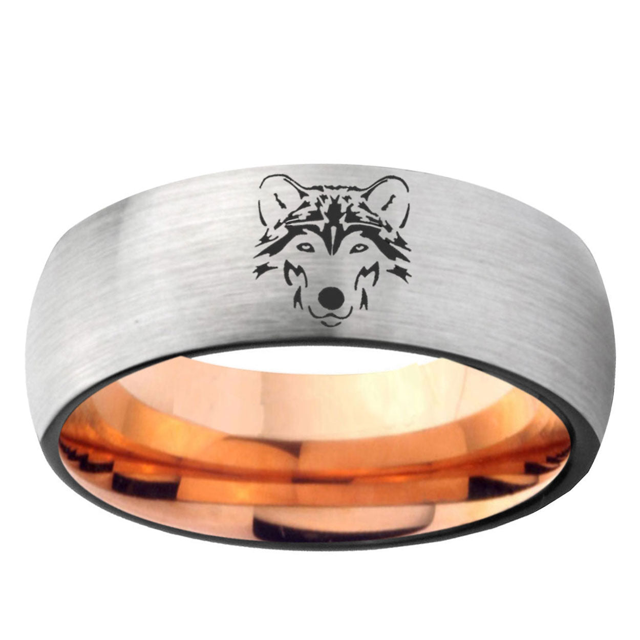 6MM Wolf Dome Gray And Rose Gold Tungsten Carbide Men's Ring