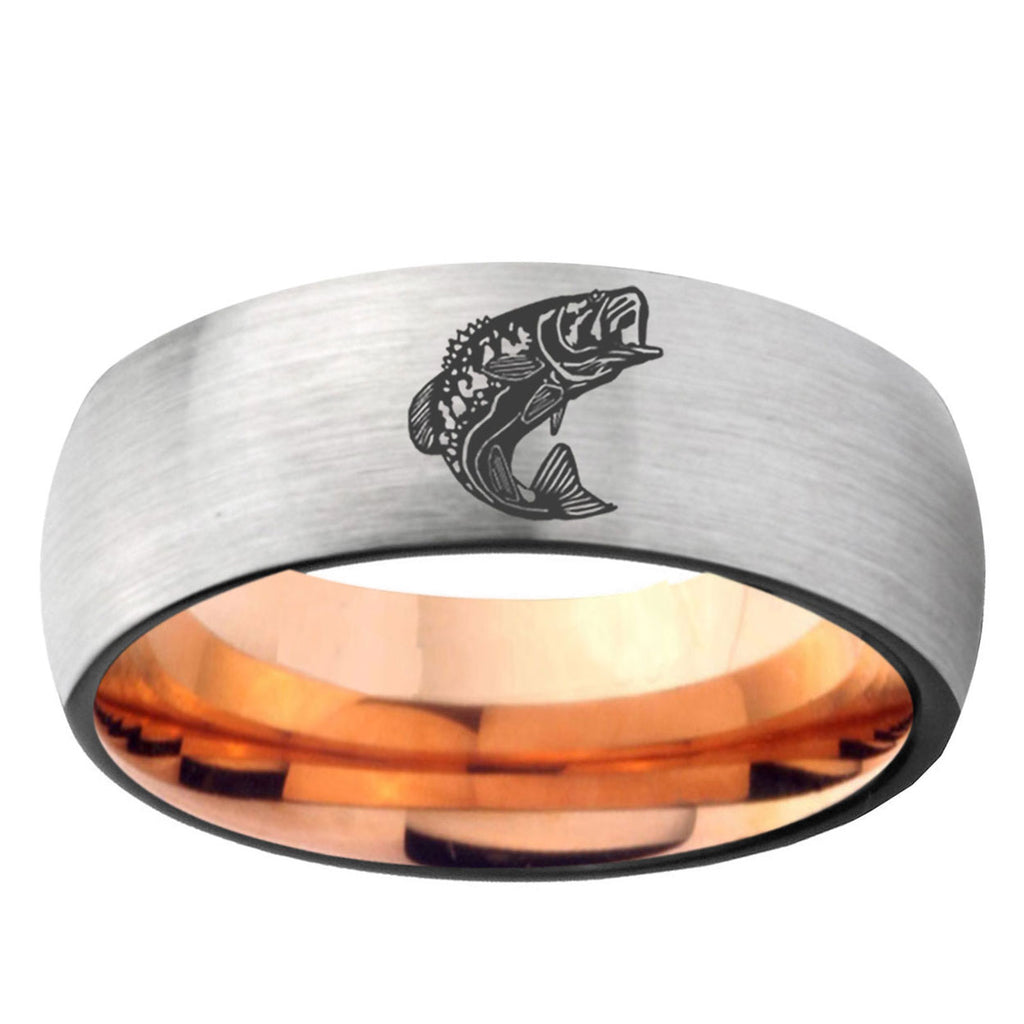 6MM Fishing Dome Gray And Rose Gold Tungsten Carbide Men's Ring