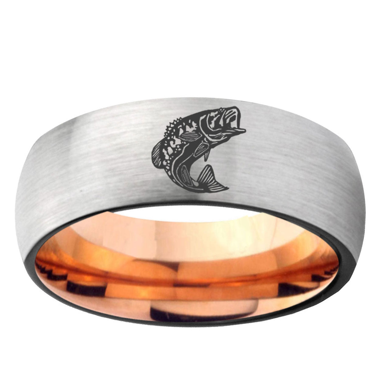 6MM Fishing Dome Gray And Rose Gold Tungsten Carbide Men's Ring