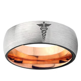 6mm Medical Symbol Dome Gray And Rose Gold Tungsten Carbide Men's Ring