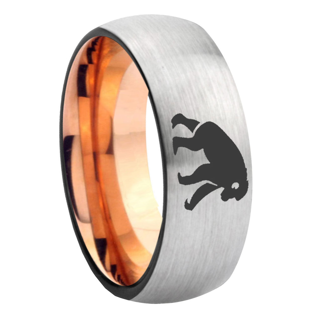 8MM Chimpanzee Dome Rose Gold Gray Tungsten Promise Ring