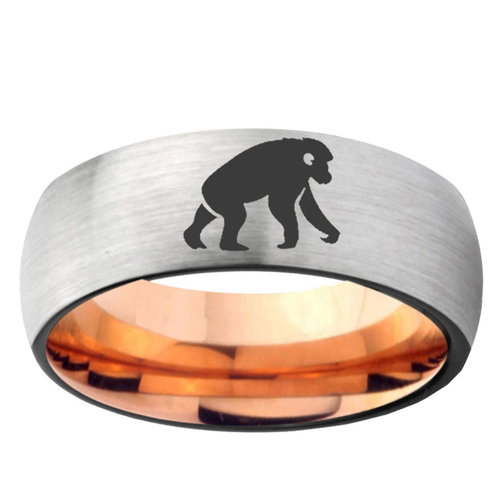 6MM Chimpanzee Dome Gray And Rose Gold Tungsten Carbide Men's Ring