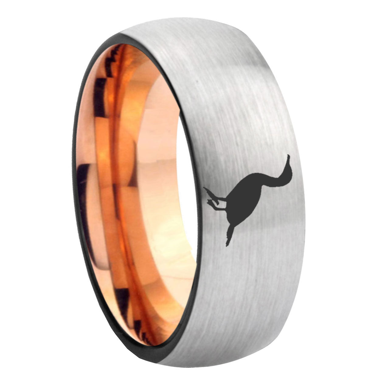 8MM Cormorant Dome Rose Gold Gray Tungsten Custom Engraved Ring