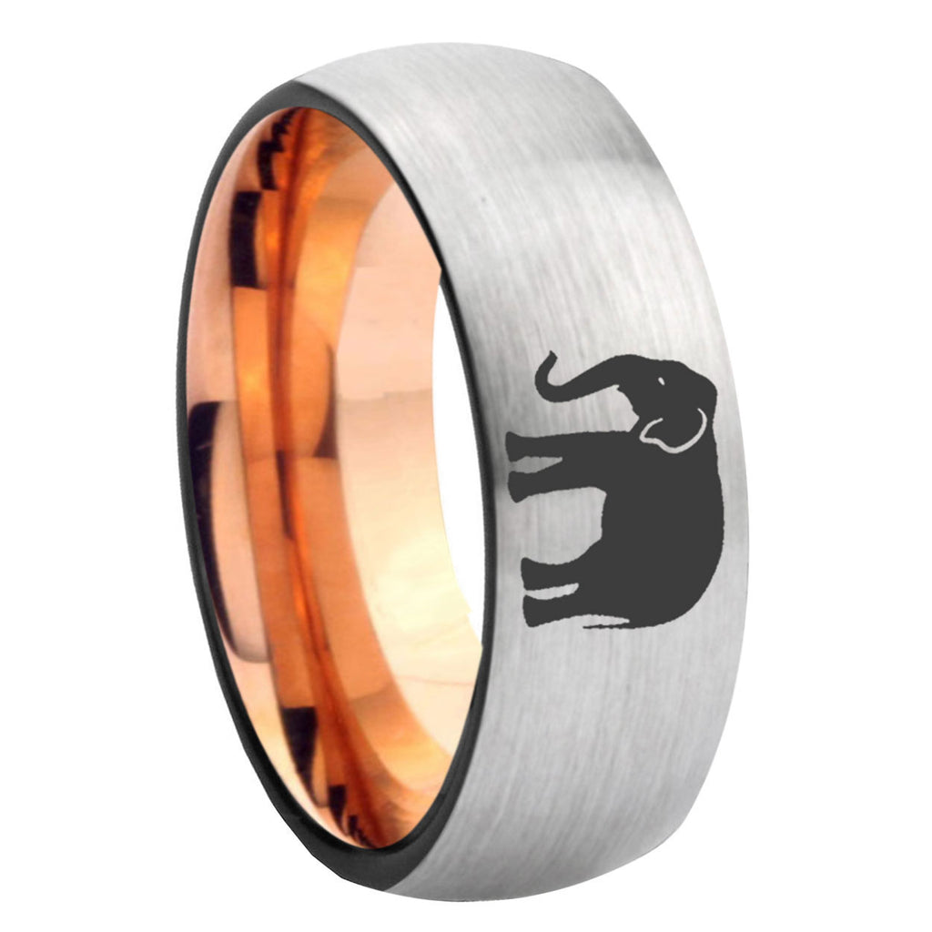 8MM Elephant Dome Rose Gold Gray Tungsten Comfort Fit Ring