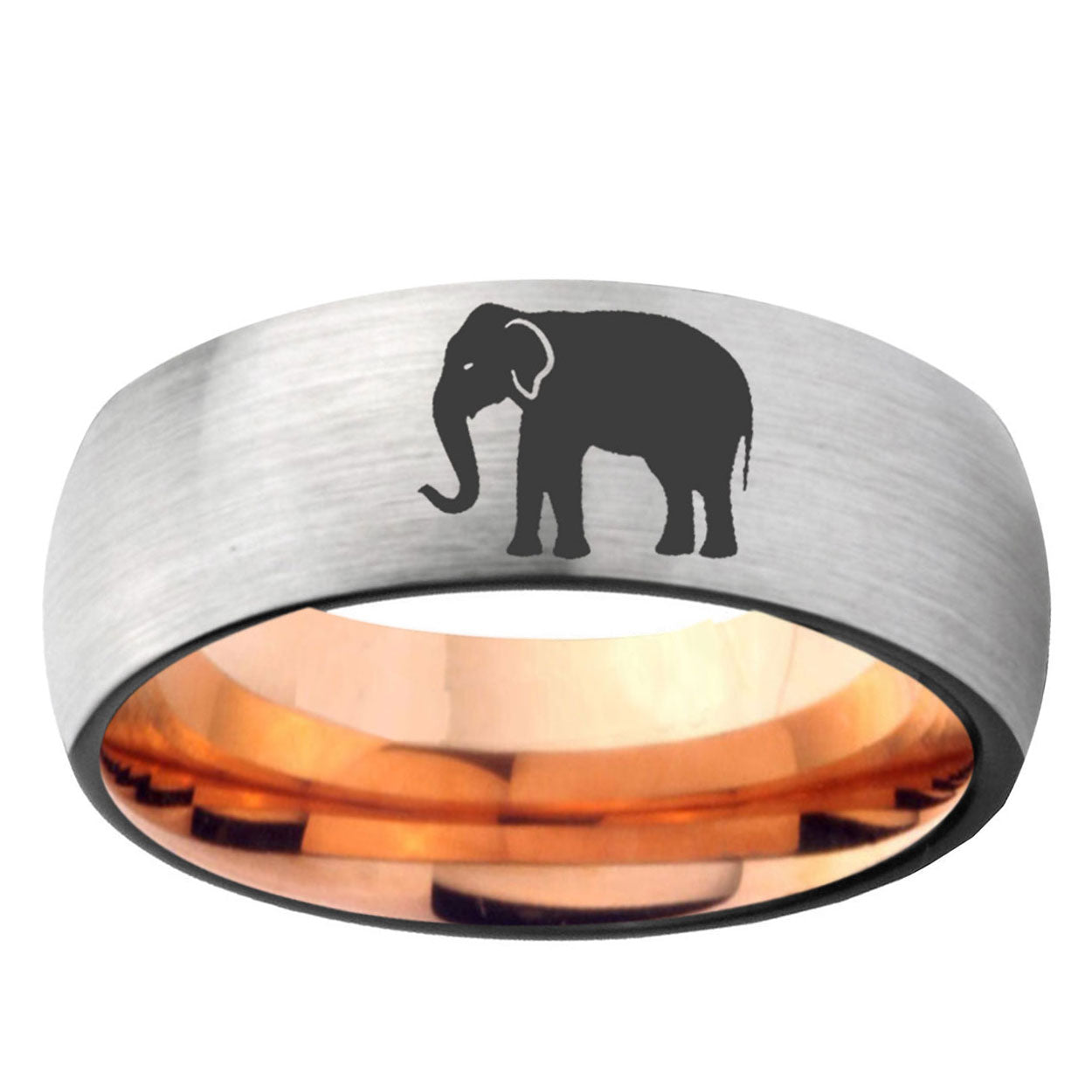 6MM Elephant Dome Gray And Rose Gold Tungsten Carbide Men's Ring