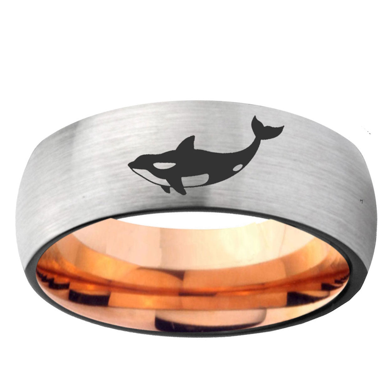 6MM Keller Whale Dome Gray And Rose Gold Tungsten Carbide Men's Ring