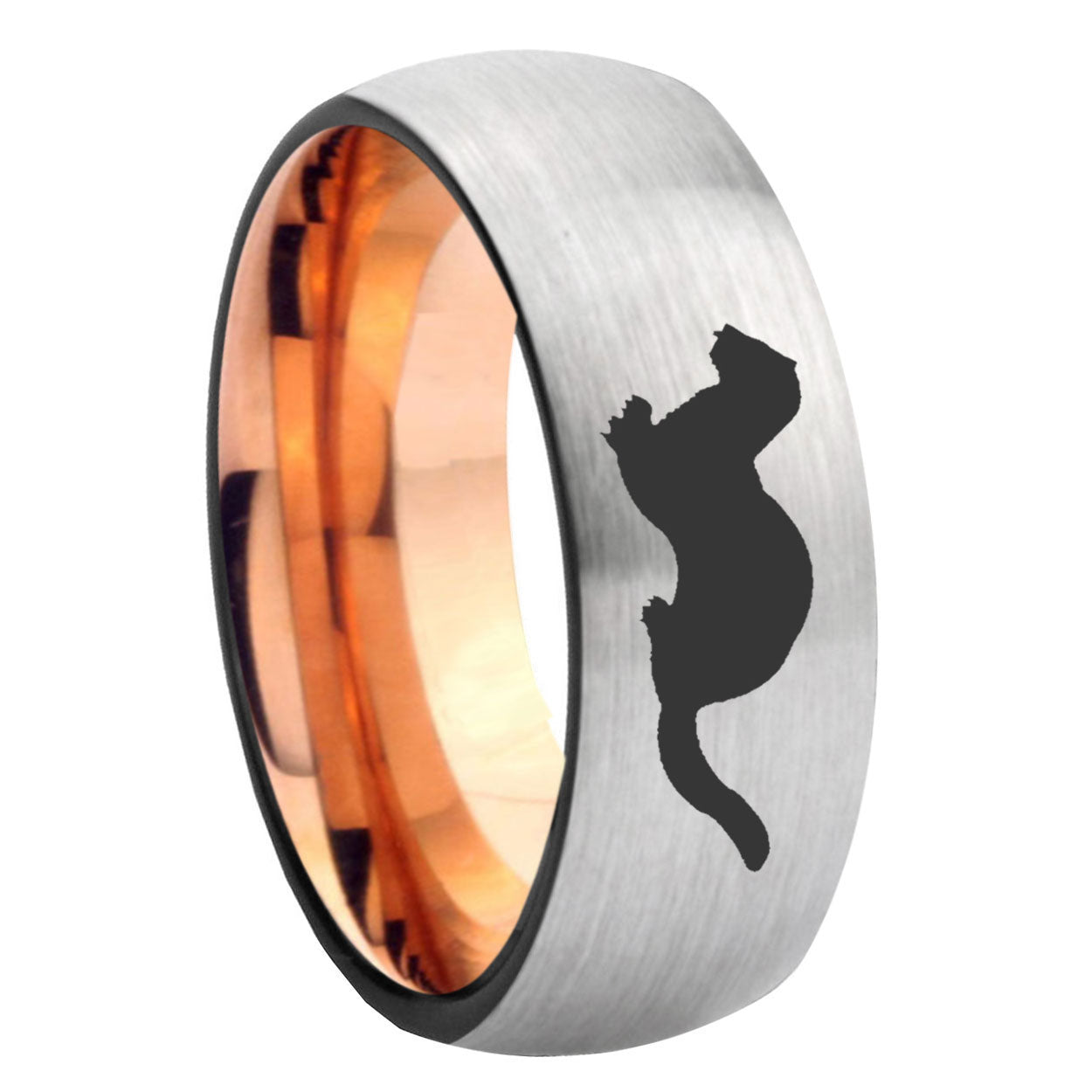 8MM Otter Dome Rose Gold Gray Tungsten Engravable Ring