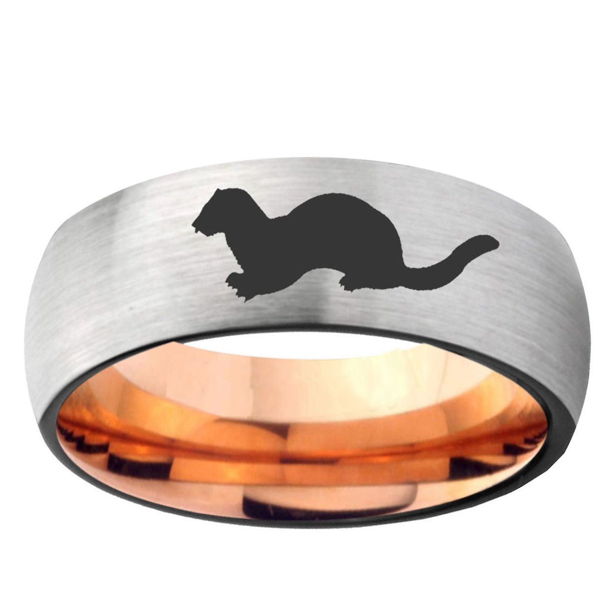 6MM Otter Dome Gray And Rose Gold Tungsten Carbide Men's Ring