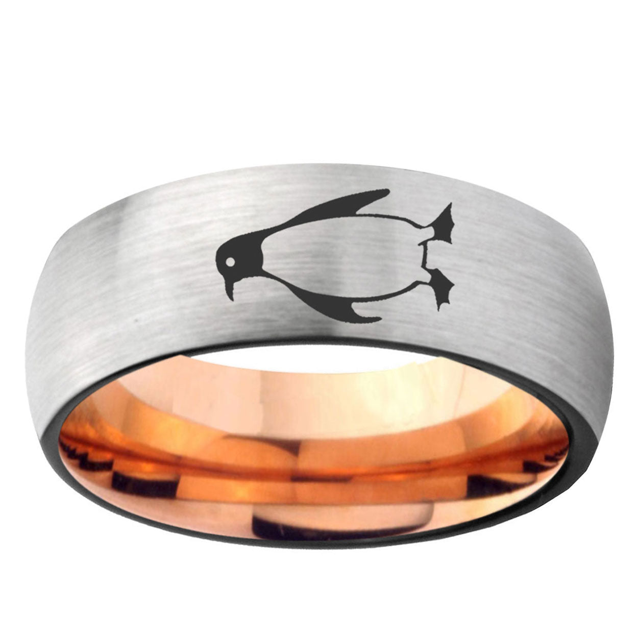 6MM Penguin Dome Gray And Rose Gold Tungsten Carbide Men's Ring
